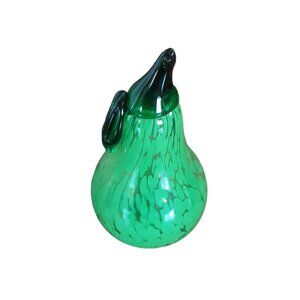 Vintage Hand Blown Murano Style Art Glass Green Pear Paper Weight